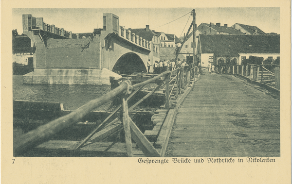 Nikolaiken Kr. Sensburg, gesprengte Brücke und Notbrücke