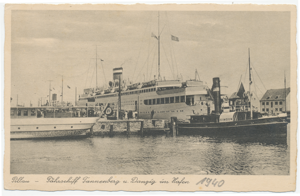 Pillau, Stadt, Fährschiff Tannenberg und Danzig im Hafen