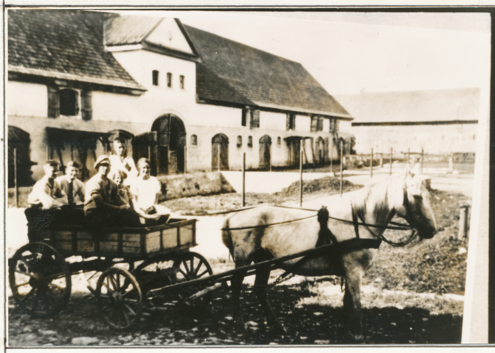 Sodehnen, Gut Franz Meyhoeffer, Gutshof mit Milchwagen