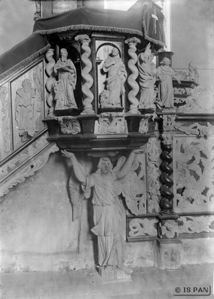 Marienfelde Kr. Preußisch Holland, Ev. Kirche, Detail von der Kanzel