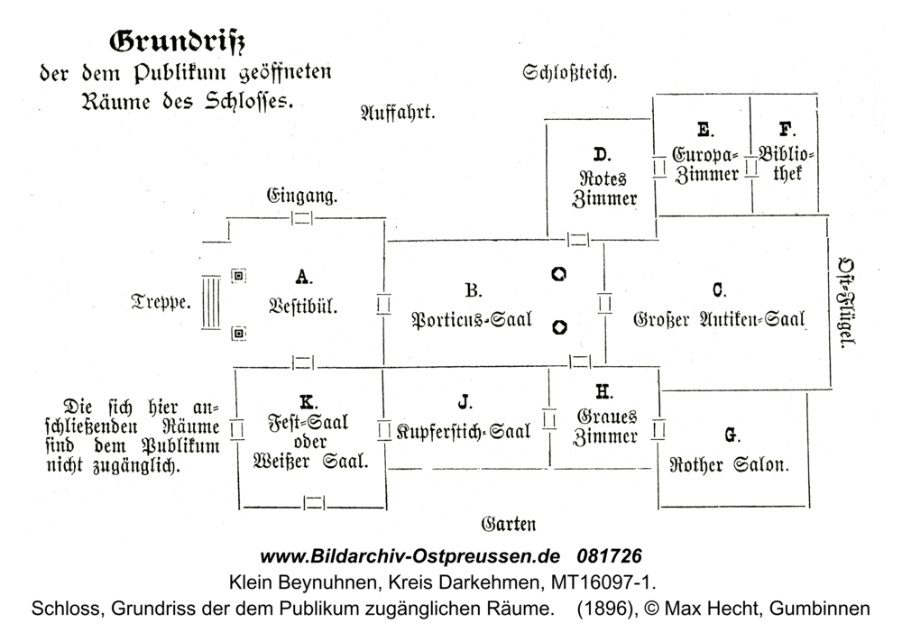 Klein Beynuhnen, Schloss, Grundriss der dem Publikum zugänglichen Räume