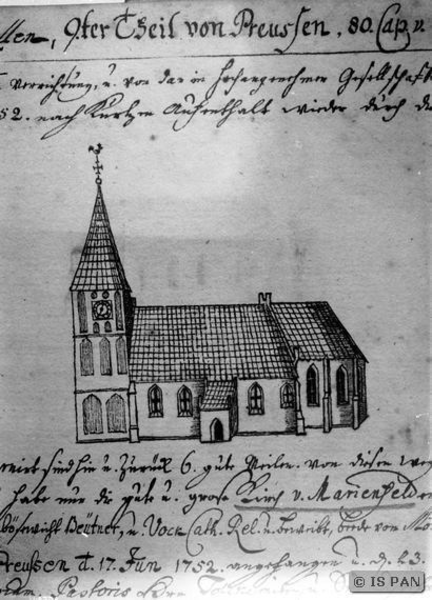 Marienfelde Kr. Preußisch Holland, Ev. Kirche (Zeichnung von Hermann)