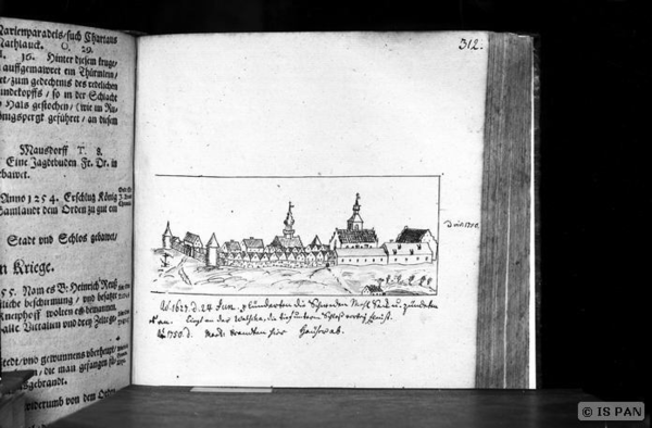 Mehlsack, Stadt, Historische Ortsansicht (Zeichnung von Dewitz)