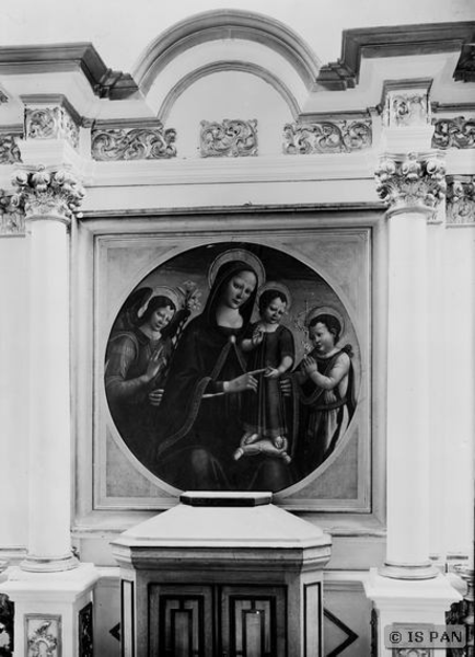 Nußtal, Kath. Kirche,  Hochaltar mit Hauptbild der sitzenden Madonna mit Kind und Johannes dem Täufer