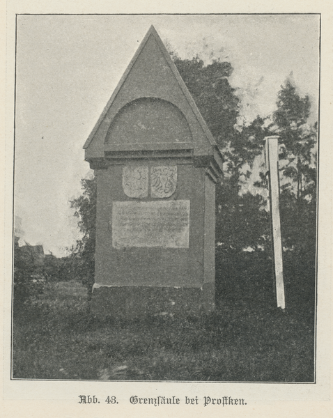 Prostken, Gemauerte Säule, zum Gedenken an die Grenzabsteckung zwischen dem herzoglichen Preußen und dem Großfürstentum Litauen