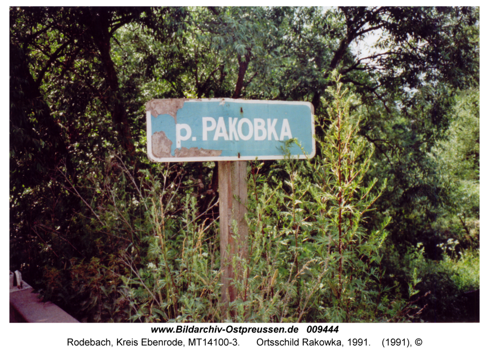 Rodebach, Ortsschild Rakowka, 1991