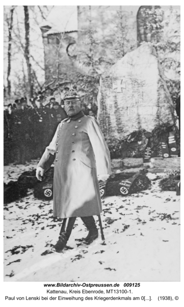 Kattenau, Paul von Lenski bei der Einweihung des Kriegerdenkmals am 05.12.1938