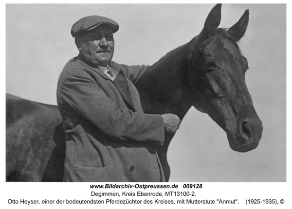 Degimmen, Otto Heyser, einer der bedeutendsten Pferdezüchter des Kreises, mit Mutterstute "Anmut"