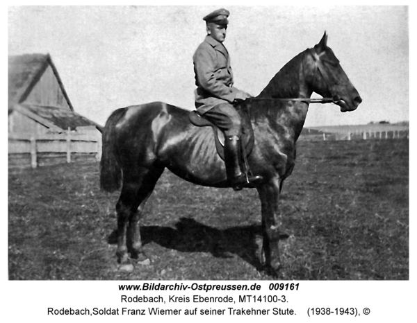 Rodebach, Soldat Franz Wiemer auf seiner Trakehner Stute