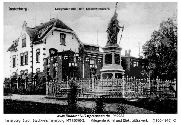 Insterburg, Kriegerdenkmal und Elektrizitätswerk