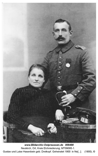 Gustav und Luise Hasenbein geb. Dreikopf. Geheiratet 1900 in Neukirch. (Seckenburg)