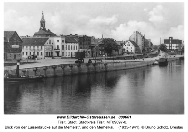 Tilsit, Blick von der Luisenbrücke auf die Memelstr. und den Memelkai