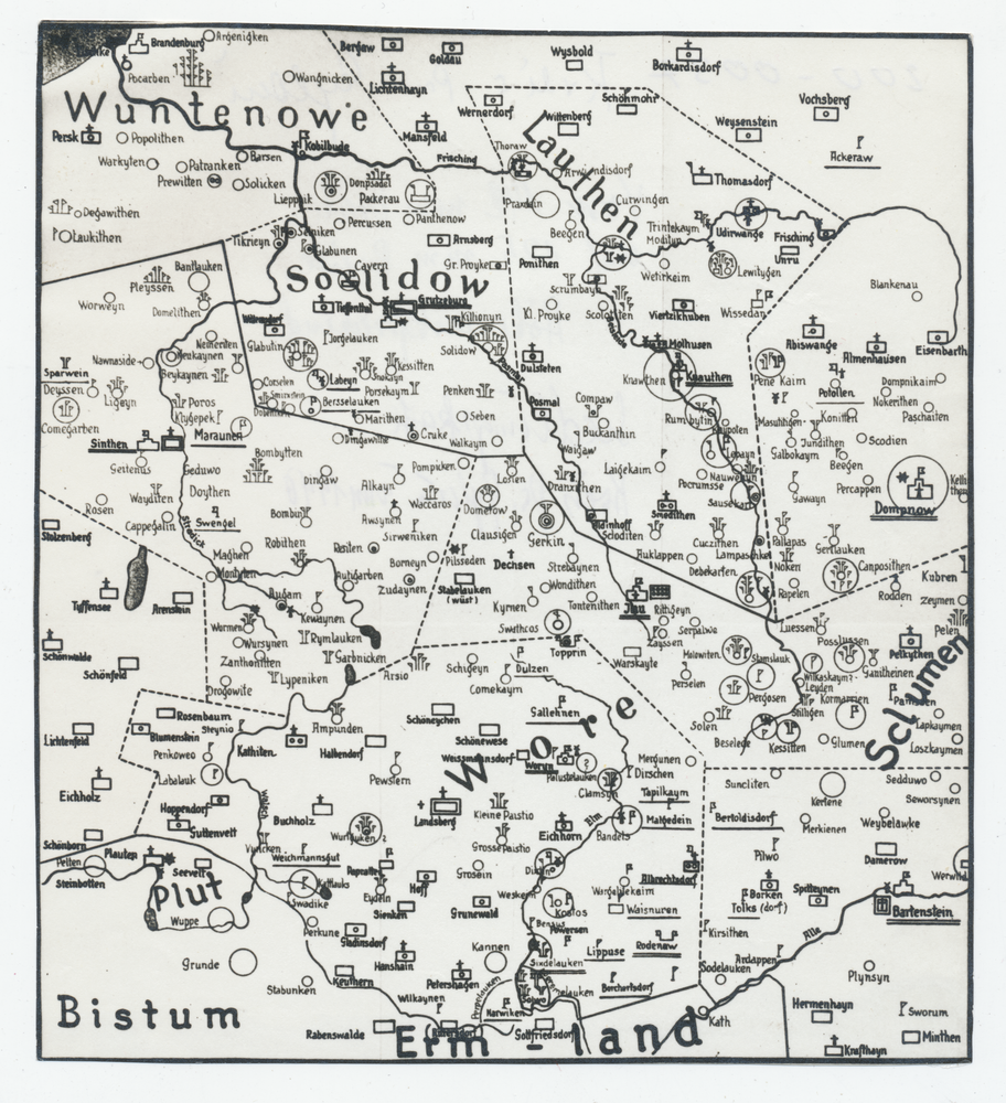 Ostpreußen, Siedlungskarte des Kreises Preußisch Eylau um 1440