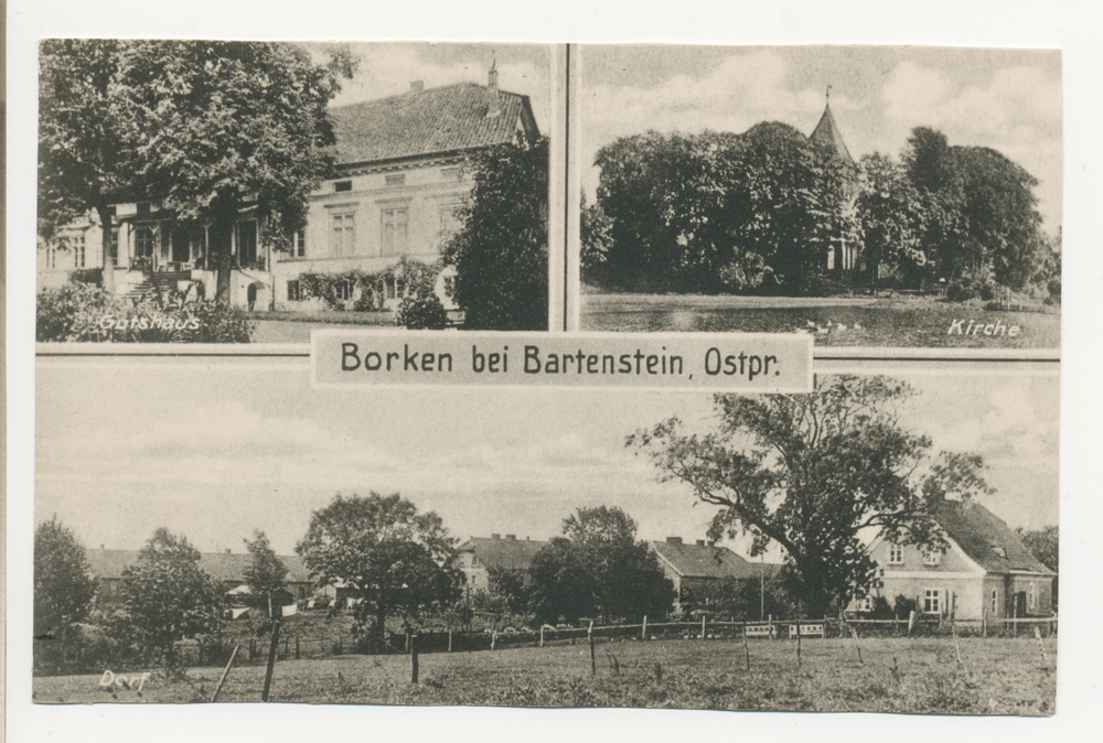 Borken Kr. Preußisch Eylau, Gutshaus, Kirche, Dorf