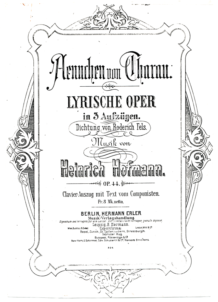 Tharau, Oper "Ännchen von Tharau" von Heinrich Hofmann, Titelblatt des Klavierauszuges
