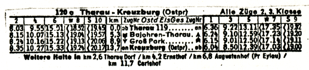 Tharau,  Fahrplan, Auszug, Tharau-Kreuzburg