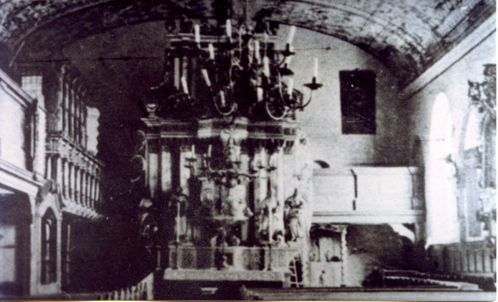 Pörschken Kr. Heiligenbeil, Ev. Kirche, Innenraum, Blick zu Empore und Altar