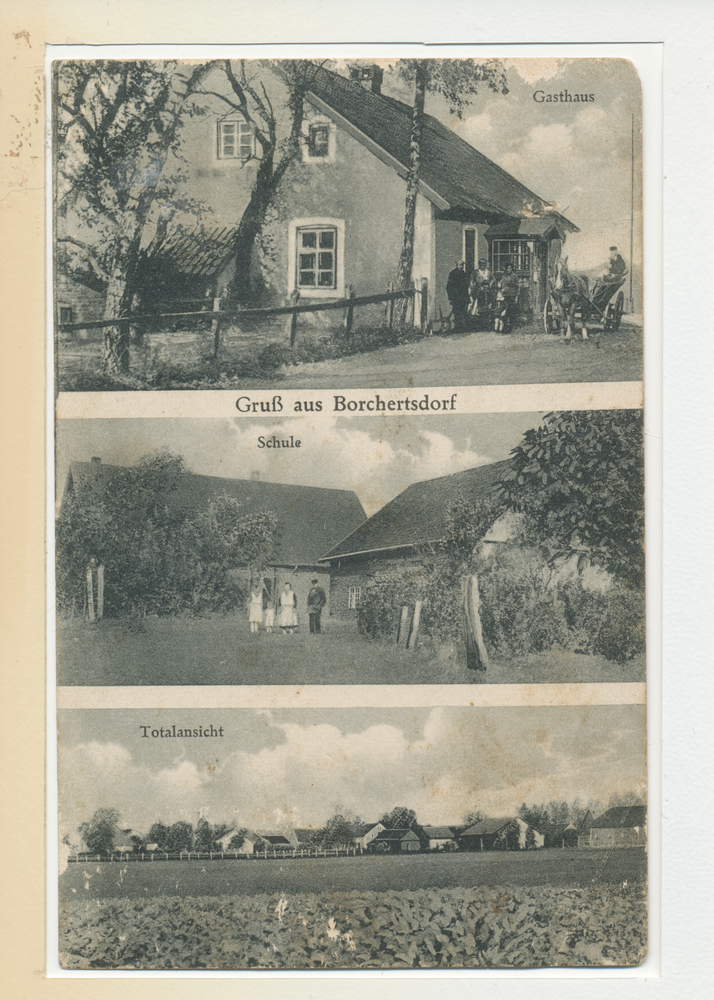 Borchertsdorf Kr. Preußisch Eylau, Gasthaus, Schule, Ortsansicht