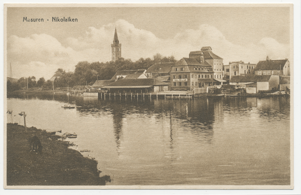 Nikolaiken Kr. Sensburg, Blick über den Talter See zur Ev. Kirche von 1840