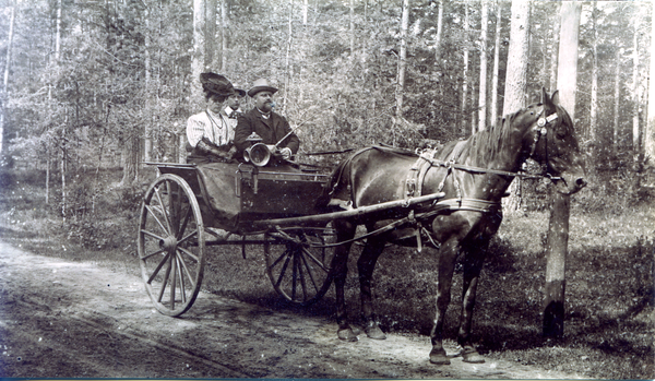 Perwilten Kr. Heiligenbeil, Fam. Paul Schremmer mit der Kutsche im Wald am Hertasee