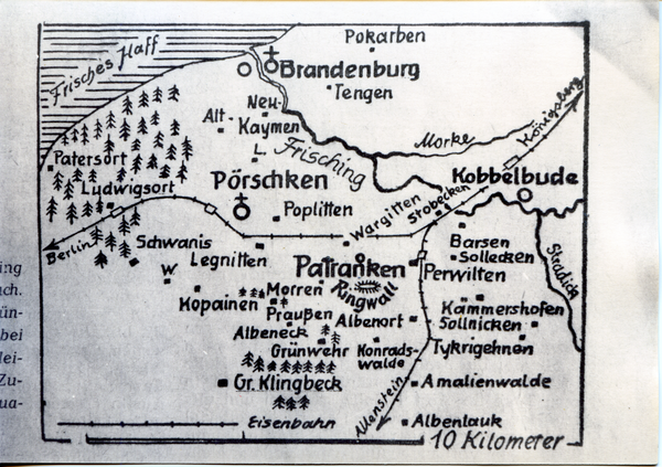 Pörschken Kr. Heiligenbeil (Новомосковское),  Karte von Pörschken und Umgebung