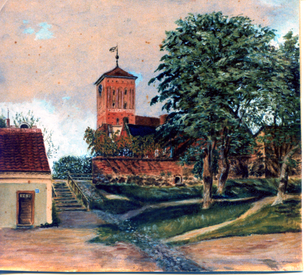 Heiligenbeil, Blick auf die ev. Kirche (Aquarell von Dr. Kahlweiß)