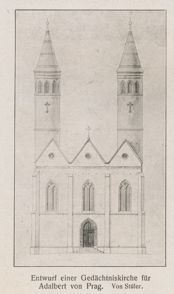 Königsberg, Entwurf einer Gedächtniskirche für Adalbert von Prag, 1842 von Stüler