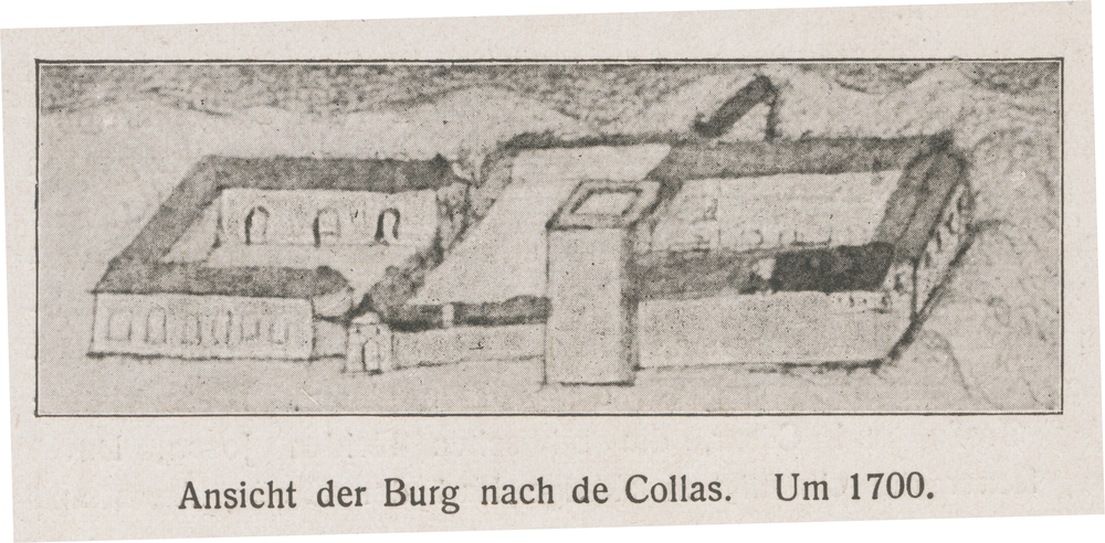 Lochstädt, Ansicht der Burg (Zeichnung) nach de Collas 1700