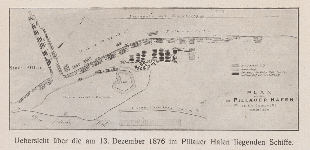 Pillau, Stadt, Übersicht über die am 13. 12. 1876 im Hafen liegenden Schiffe