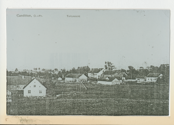 Canditten Kr. Pr. Eylau, Ortsansicht mit Blick auf die Ev. Kirche