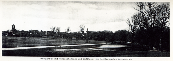 Heiligenbeil, Ortsansicht mit Philosophengang und Jarftfluss vom Schützengarten aus