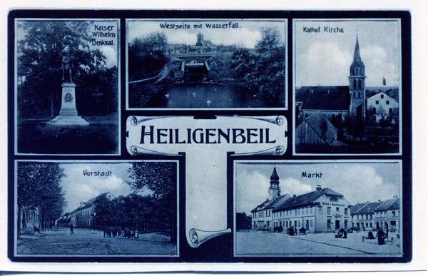 Heiligenbeil, Kaiser-Wilhelm-Denkmal, Wasserfall, Kath. Kirche, Vorstadt, Markt