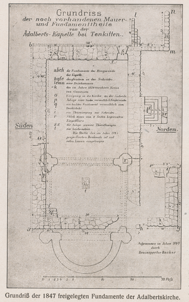 Tenkitten, Grundriß der 1847 freigelegten Fundamente der Adalbertskirche