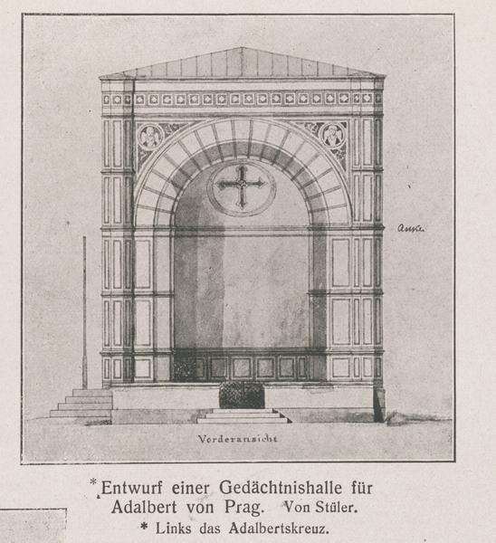 Königsberg, Entwurf einer Gedächtnishalle für Adalbert von Prag 1852 von Stüler
