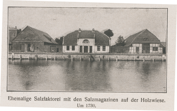 Pillau, Stadt, Ehemalige Salzfaktorei mit den Salzmagazinen auf der Holzwiese um 1730