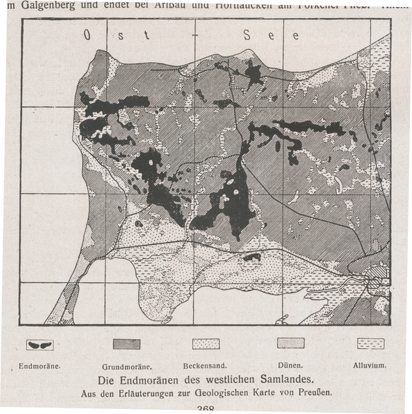 Westliches Samland, Die Endmoränen (Karte)