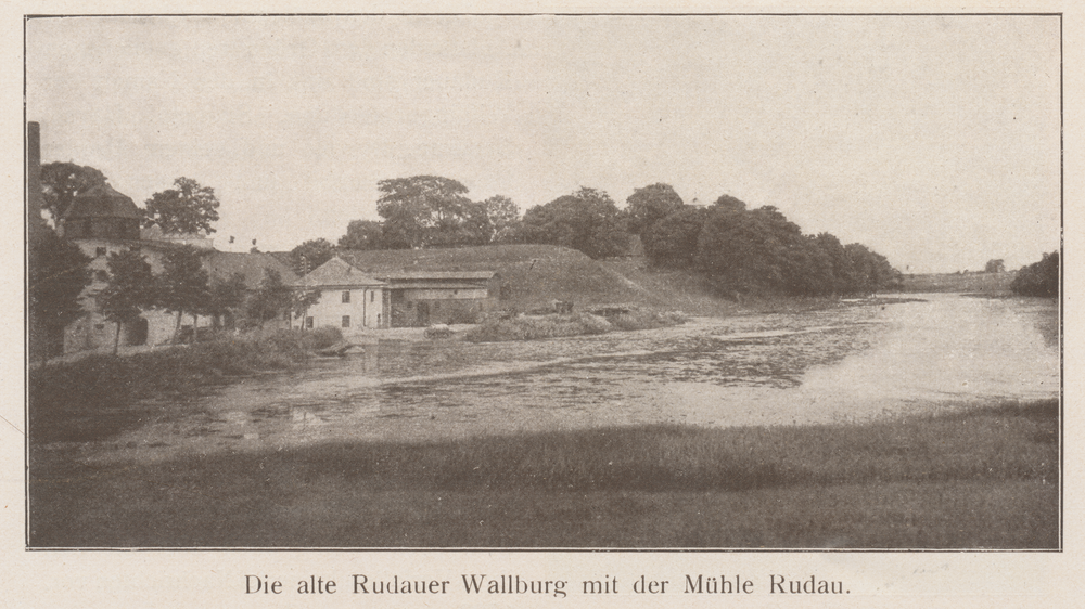 Rudau Kr. Samland, Die alte Rudauer Wallburg mit der Mühle Rudau