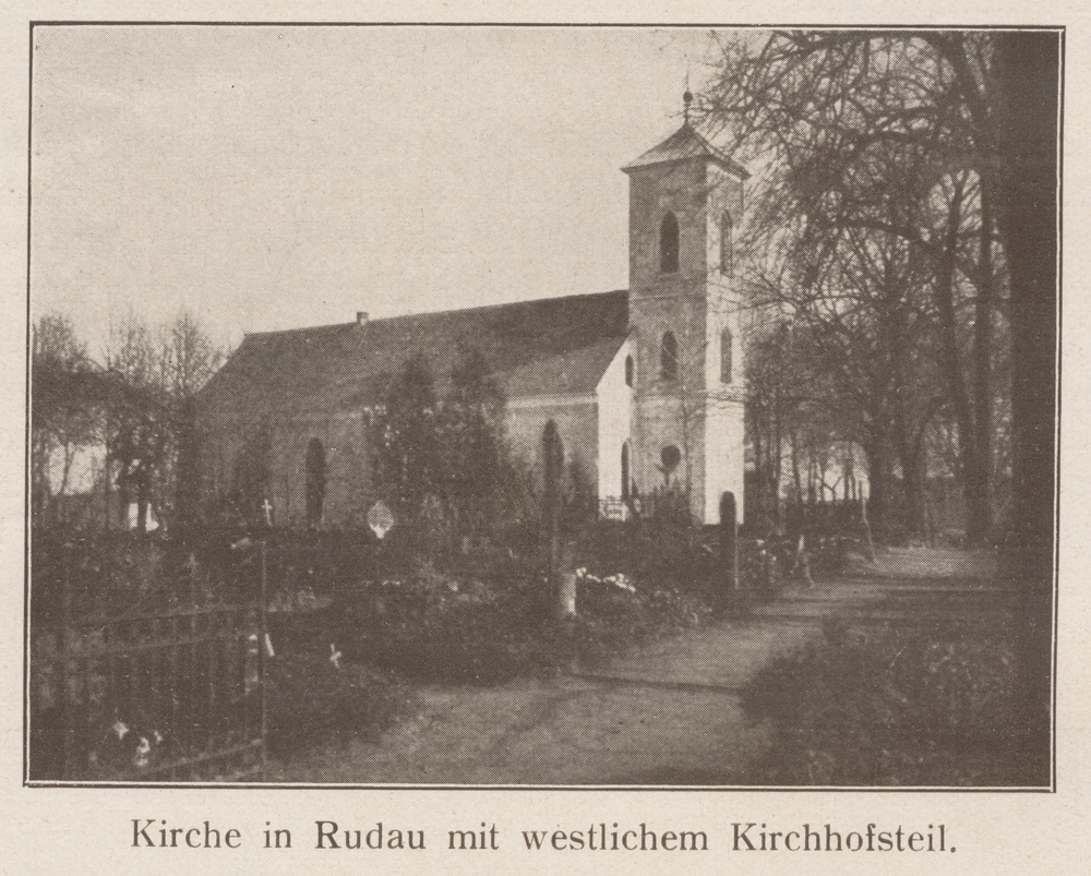 Rudau Kr. Samland, Kirche mit westlichem Kirchhofsteil