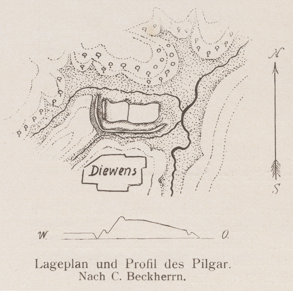 Diewens, Der Pilgar (Burgwall) bei Diewens, Lageplan und Profil